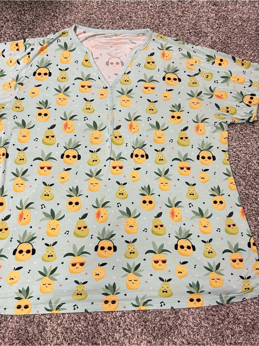 Little Sleepies Blue Pineapple Women’s Short-Sleeved Pajama Top Sz XXL Bamboo